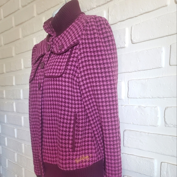 Billabong Lumber Jane Pink Plaid Tartan Wool Houndstooth Bomber Jacket Coat - Picture 7 of 16